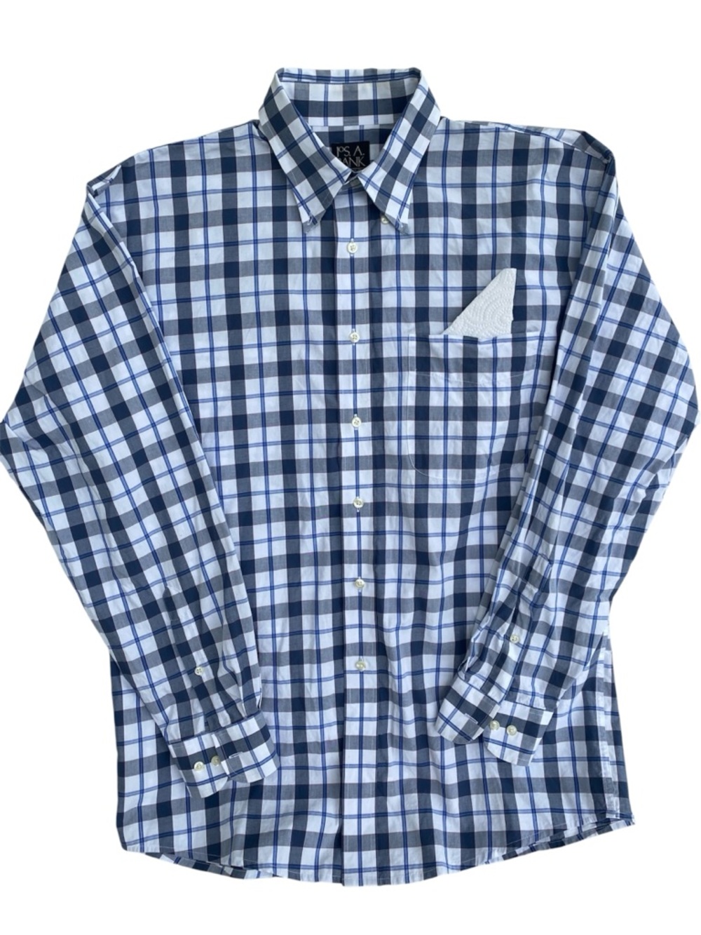 Jos. A. Bank Men's Navy and White Plaid Button-Up Dress Shirt
